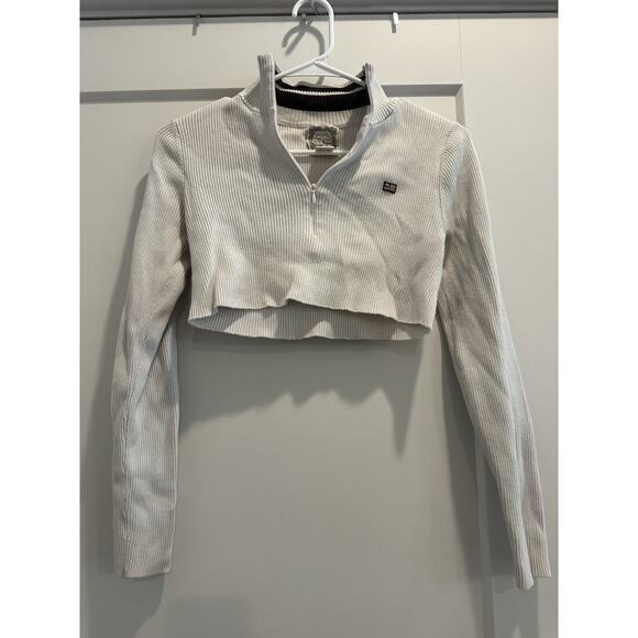 Polo Ralph Lauren Tops - VTG Y2K‎ White Polo Ralph Lauren Cropped Long Sleeve 1/4 Zip Sweater
